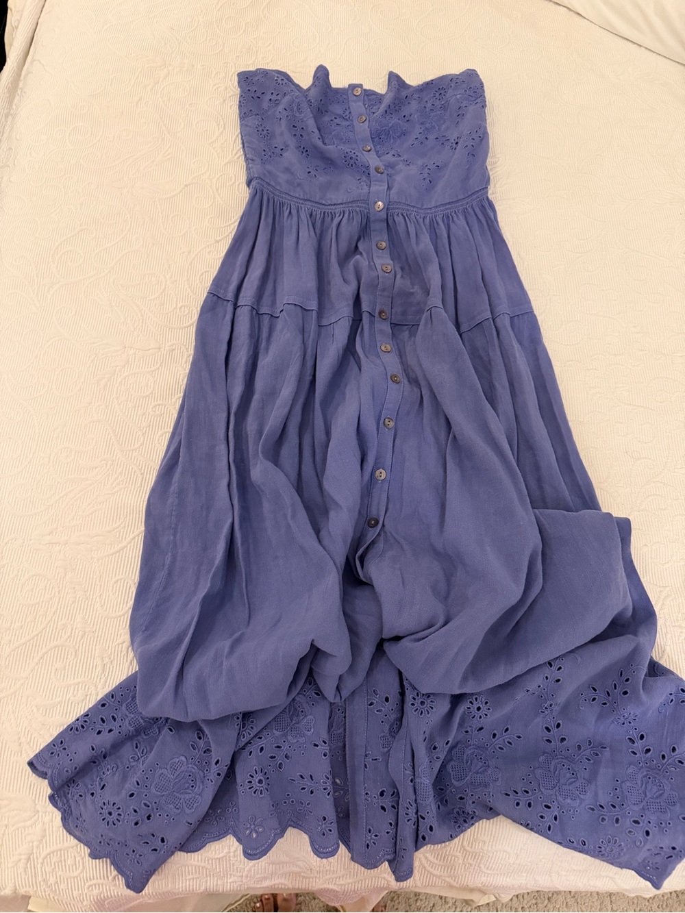 Free People Evelyn Eyelet Linen Midi Dress - Periwinkle Blue Size M